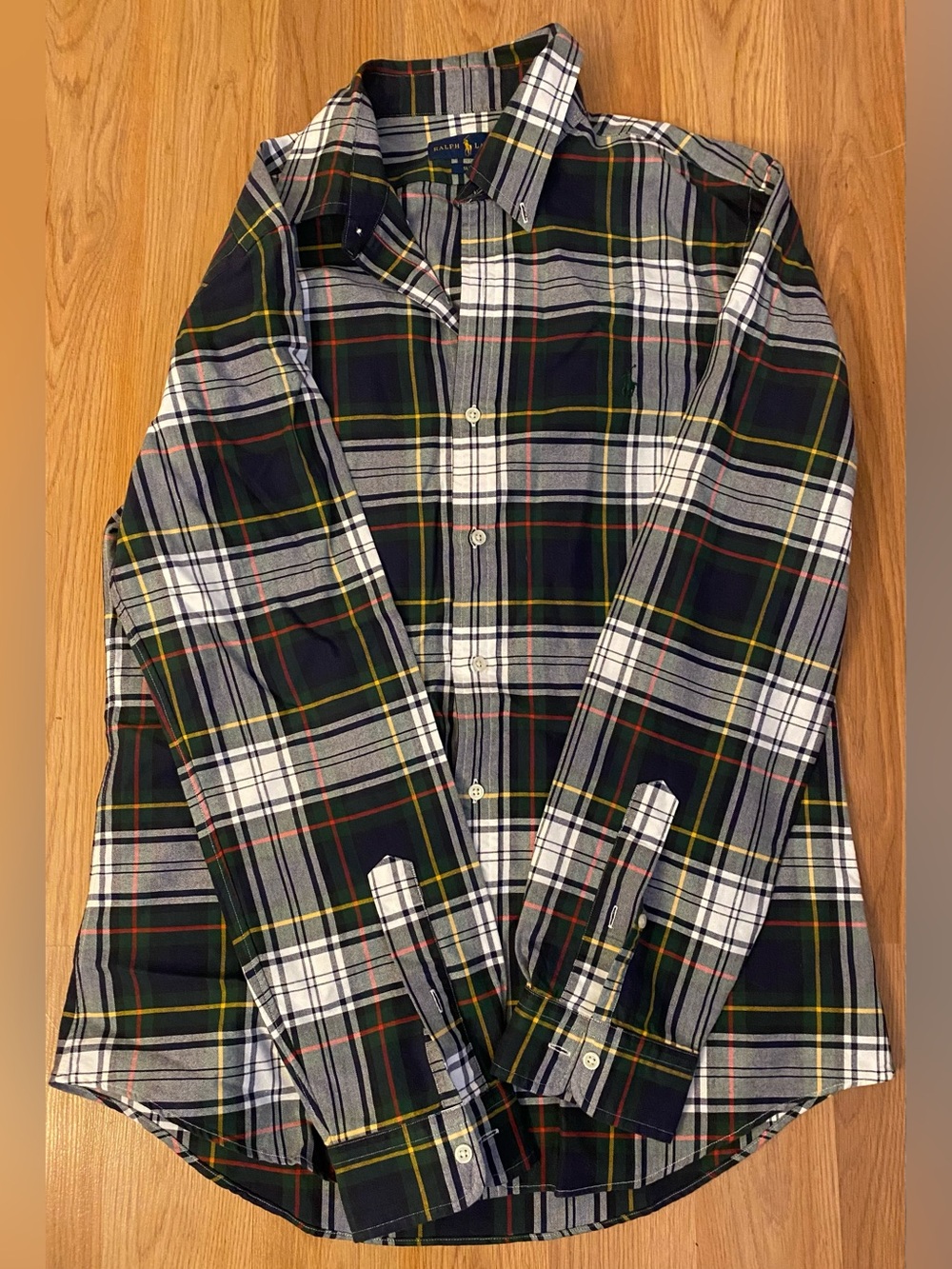 Ralph Lauren Men's Slim Fit Green Plaid Long-Sleeve Button-Down Shirt Size Large